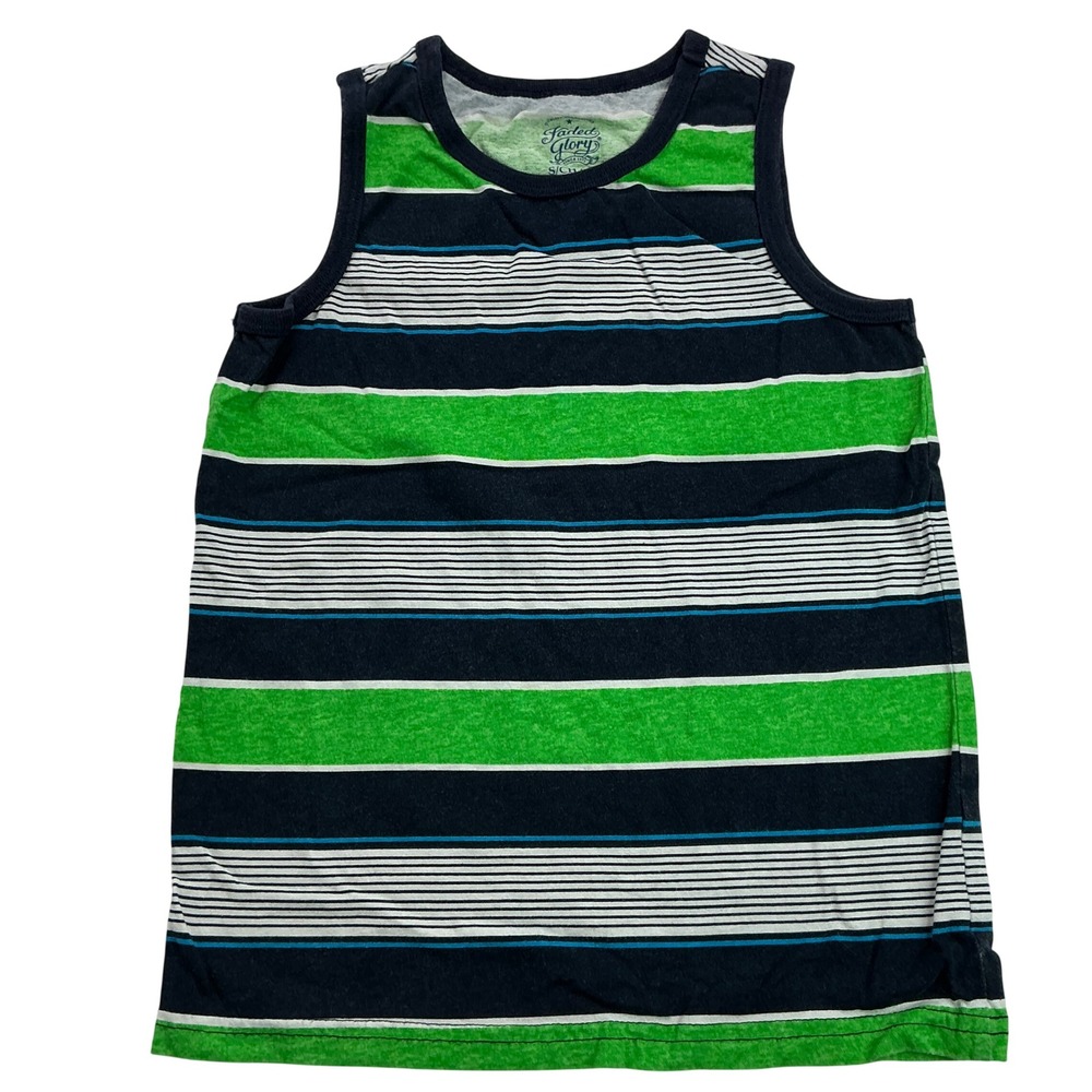 Faded Glory Green Striped Tank Top Kids Size S 6-7 Sleeveless Cotton FB25121